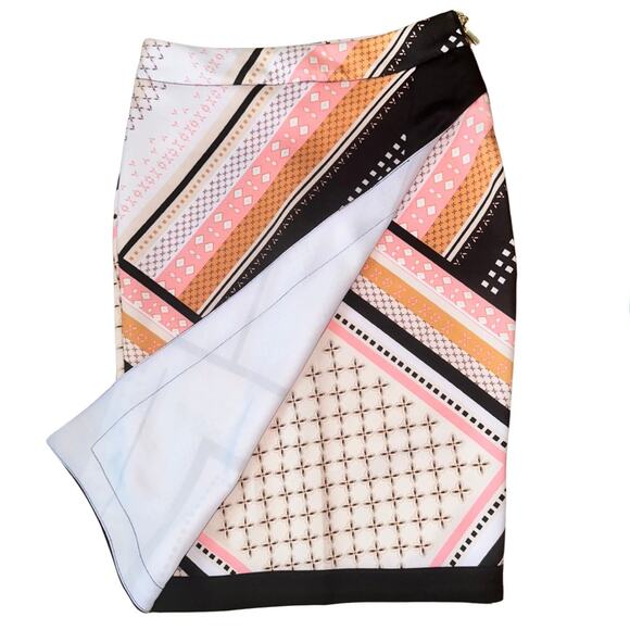 Bar III High-Rise Pencil Skirt Faux Wrap Skirt Pink Black White Size XS - Picture 4 of 9